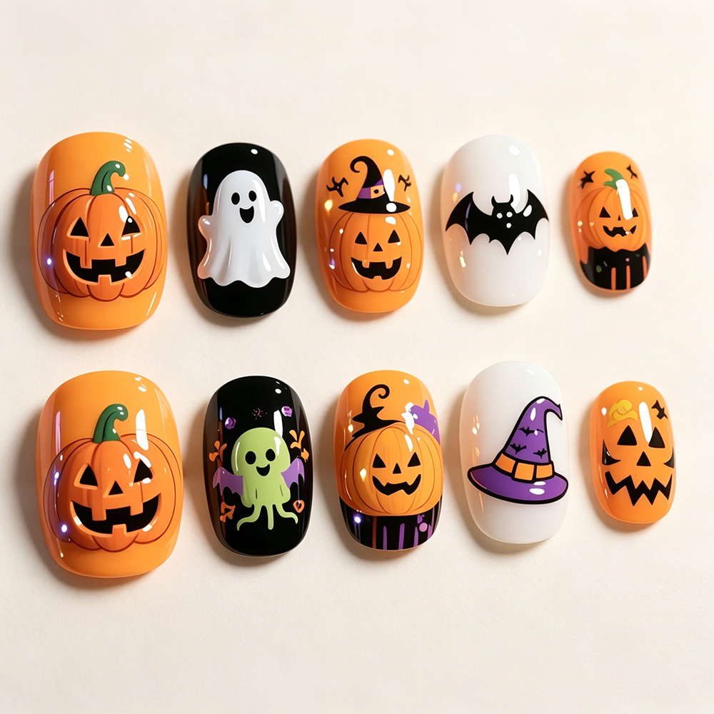 Halloween pumpkin ghost press-on nails 30-piece set