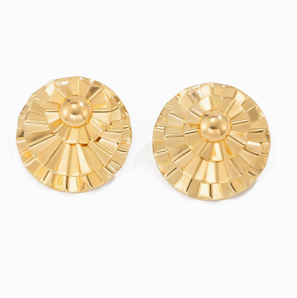 Chunky Fan Stud Earrings – Gold & Silver Geometric Statement Studs