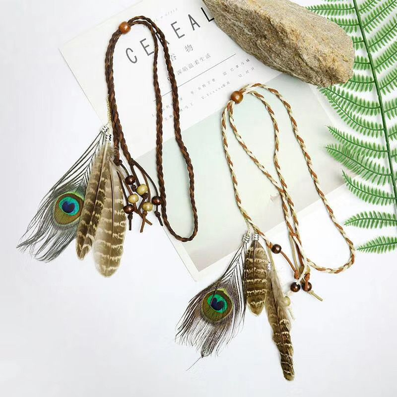 Peacock Feather Braided Headband – Boho Hair Band in Light & Deep