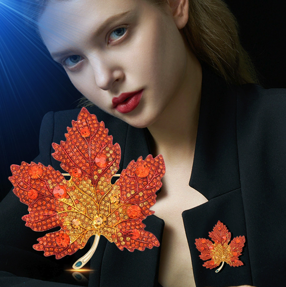 Back of maple leaf brooch showing gold-tone pin clasp