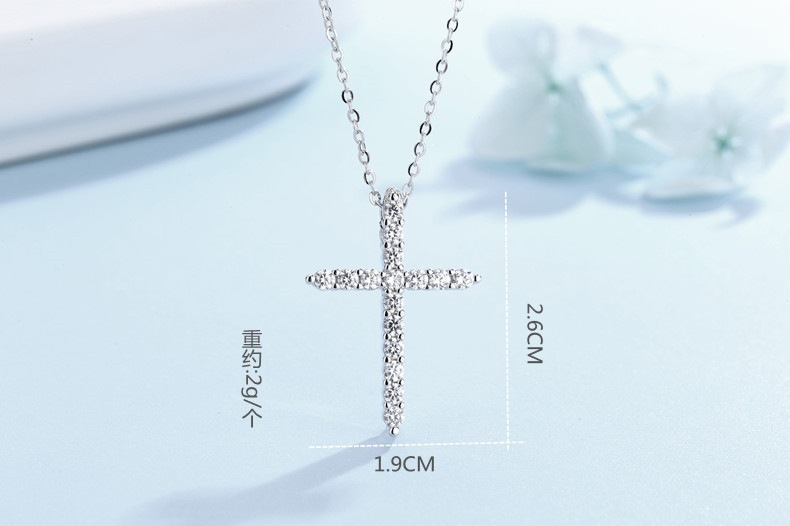 S925 Cross Necklace – Pavé Crystal Pendant with Chain