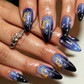 Christmas Reindeer Press-On Nails – Starry Night Blue Gradient Almond Set