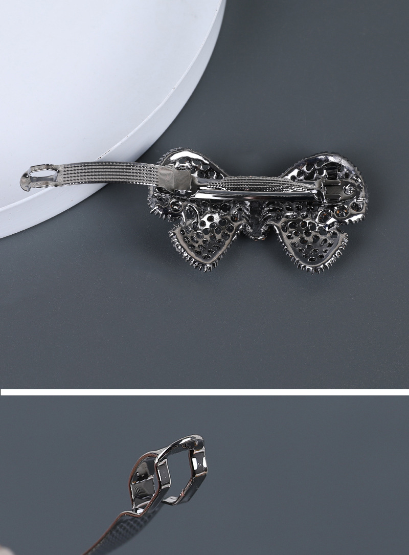 Spring clasp back of rhinestone bow hair clip