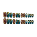 Vintage Gold Leaf Press-On Nails – Green Burgundy Marble Set, 24Pcs Square Fake Nails