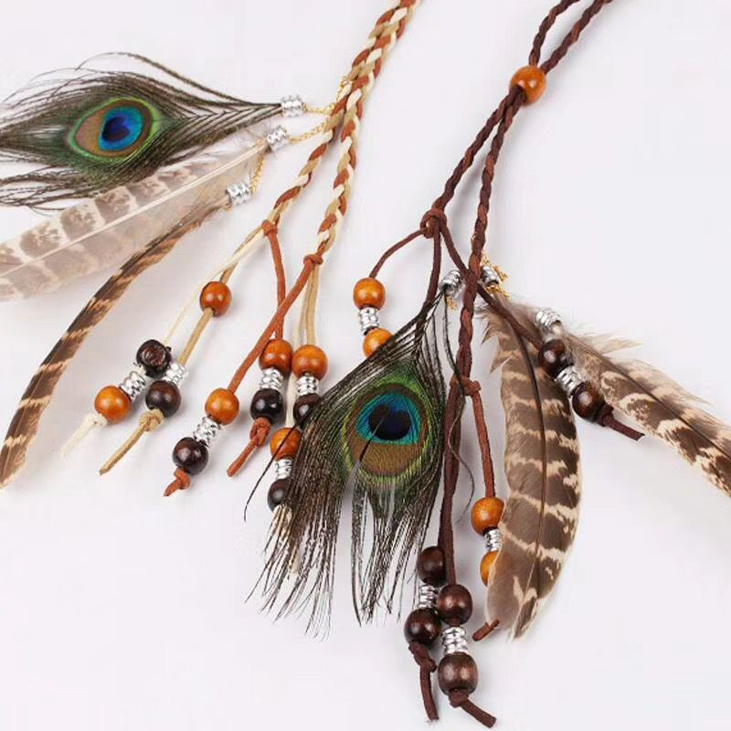 Peacock Feather Braided Headband – Boho Hair Band in Light & Deep