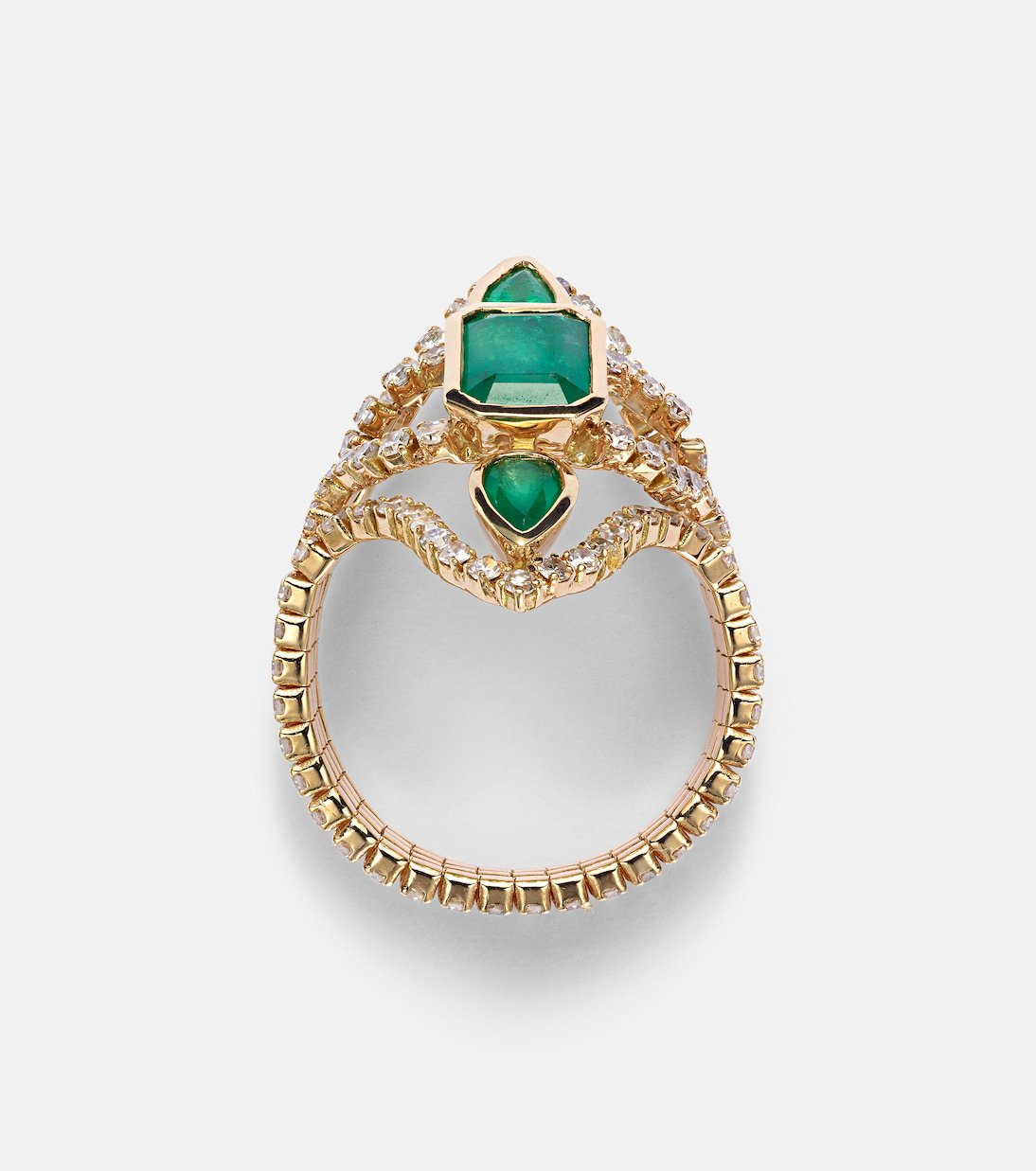 Emerald Green Zircon Ring – Vintage Gold V-Band Statement Ring