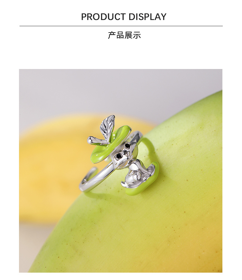 Apple Bunny Ring – Cute Green Apple & Rabbit Ring in Gold