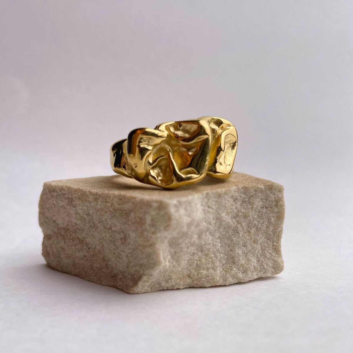 Molten Gold Ring – Organic Pleated Texture Open Band Ring