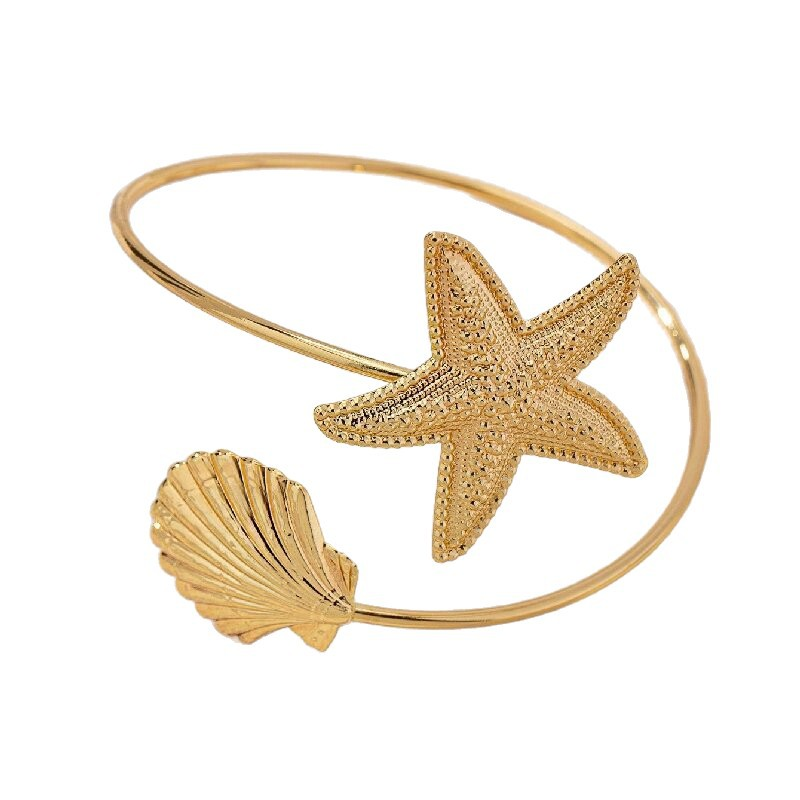 Starfish Shell Cuff Bracelet – Gold Open Bangle