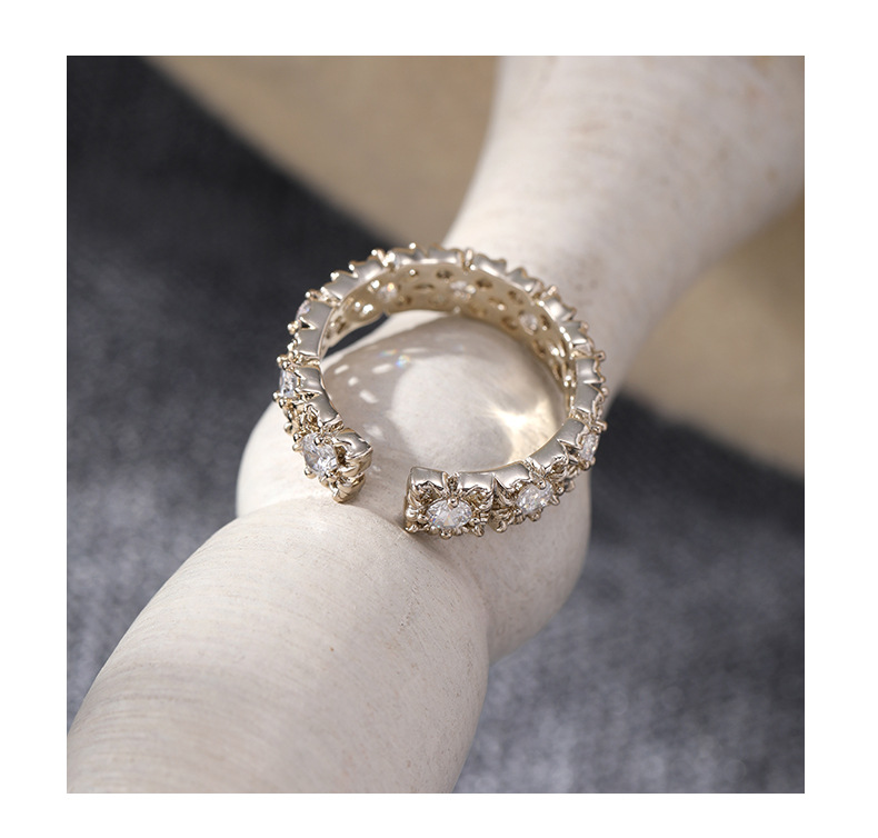 Vintage Lace Zircon Ring – Coffee Gold Openwork Adjustable Band Ring for Women