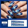 Ocean Blue Marble Press-On Nails – Deep Blue Gold Vein Almond Set, 24Pcs Fake Nails