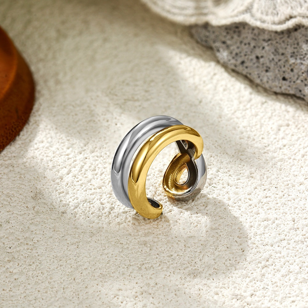 Two-Tone Intertwined Ring – Gold & Silver Double Band Open Ring