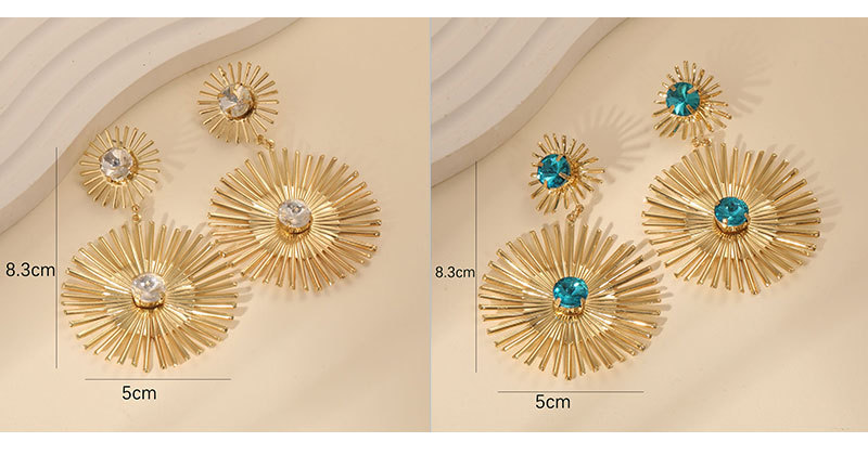 Gold Sunburst Statement Earrings – Geometric Crystal Drop Dangle Earrings