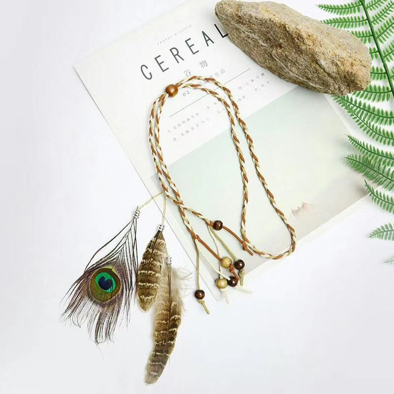 Peacock Feather Braided Headband – Boho Hair Band in Light & Deep