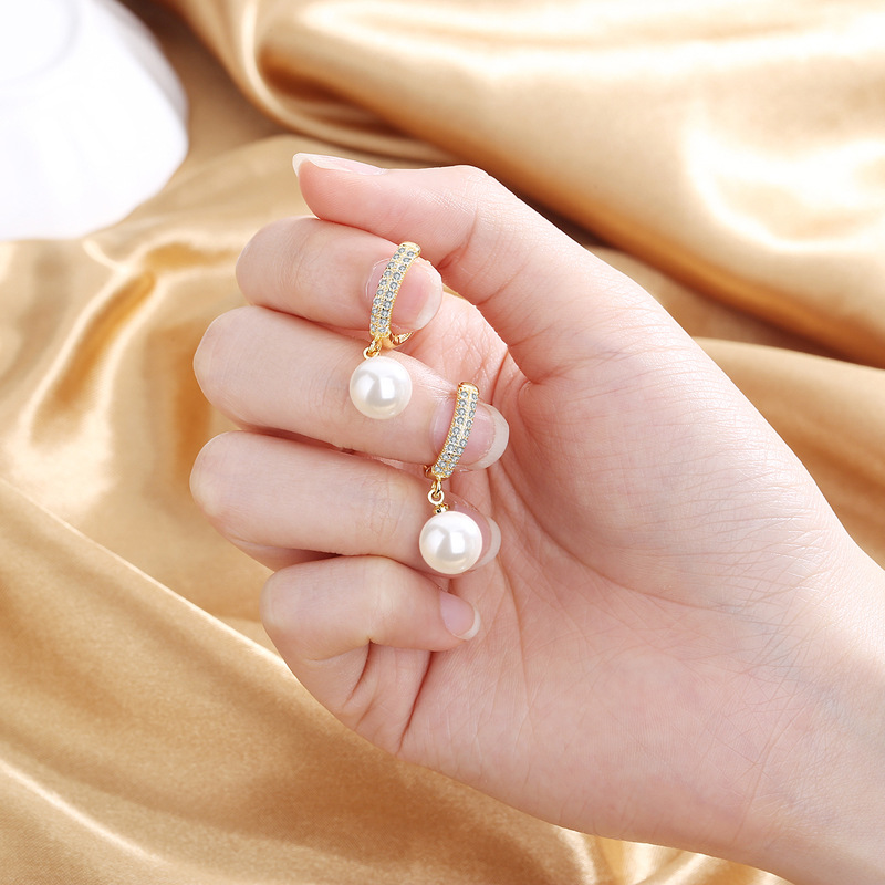 Crystal Pearl Hoop Earrings – Pavé Hoop Drop Earrings with Pearl Dangle
