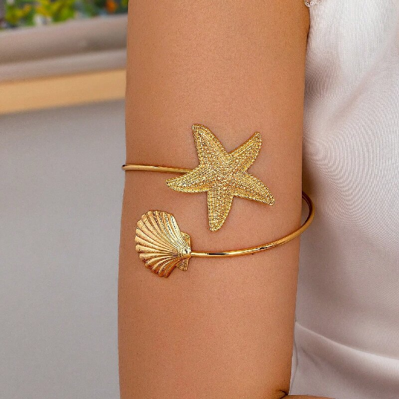 Starfish Shell Cuff Bracelet – Gold Open Bangle
