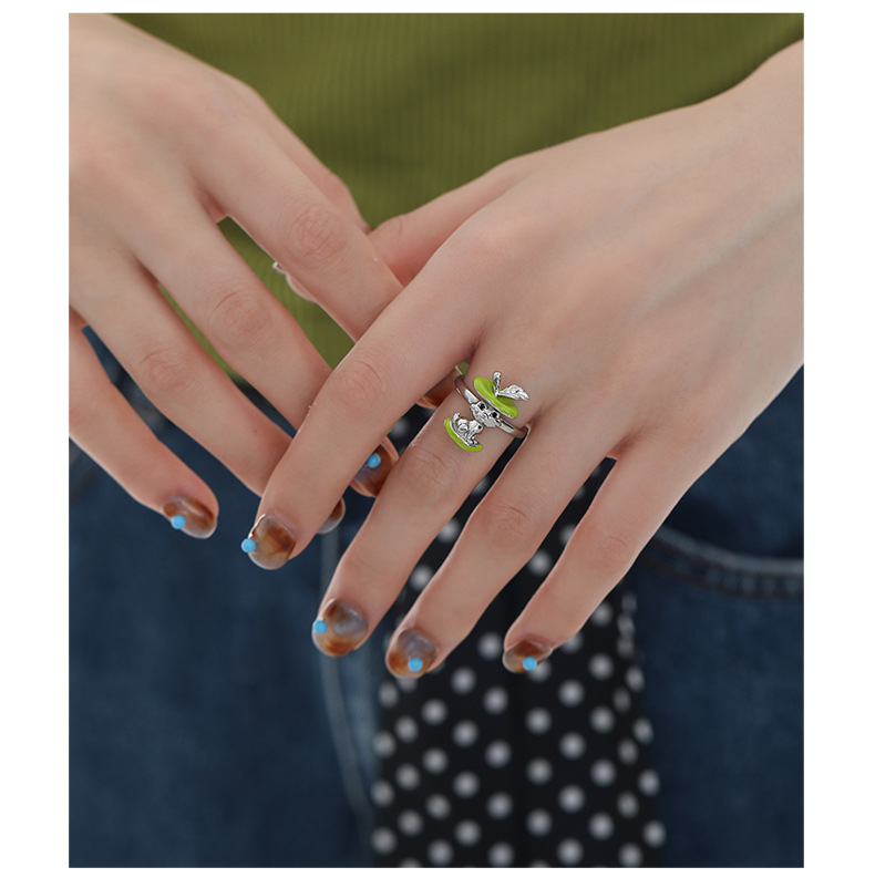Apple Bunny Ring – Cute Green Apple & Rabbit Ring in Gold