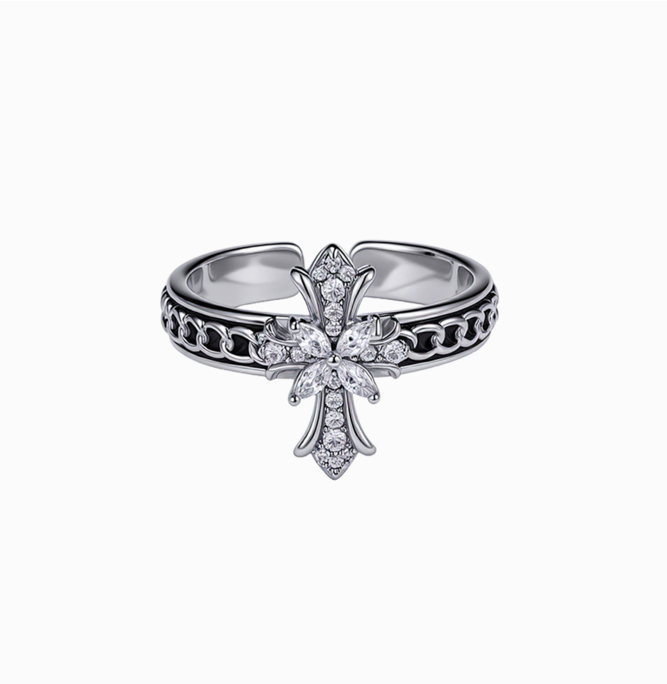 Gothic Cross Ring – Vintage Silver Zircon Cross Ring
