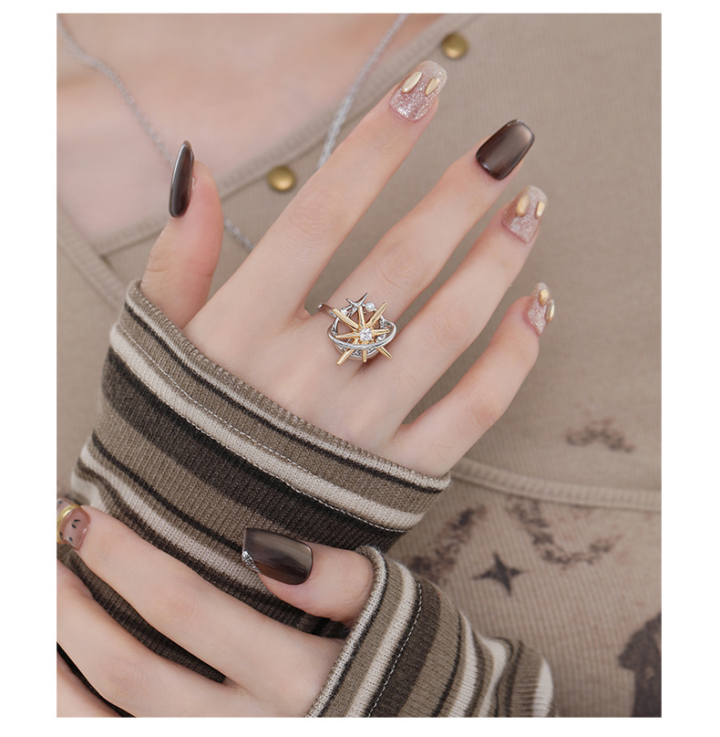 Star Orbit Ring – Two-Tone Celestial Zircon Ring with Pearl