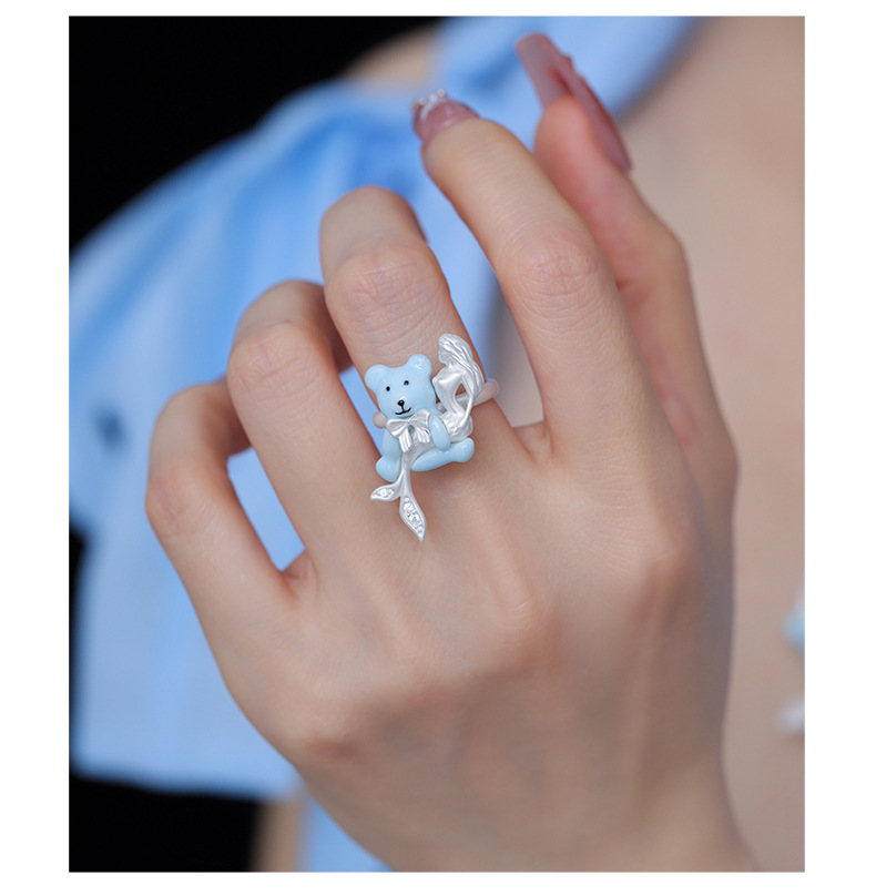 Bear Mermaid Ring – Cute Enamel Hug Ring in 3 Colors