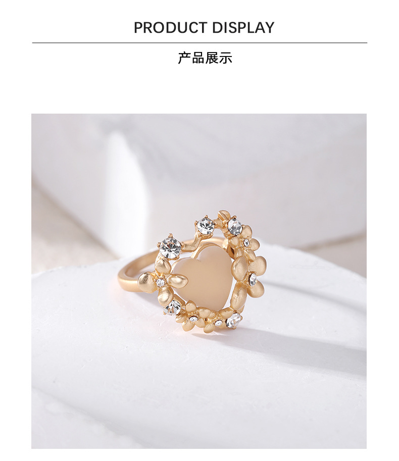 Heart Flower Resin Ring – Pink Floral Statement Ring in Silver