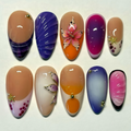 3D Floral Press-On Nails – Retro French Shell Texture Long Almond Ombre Set