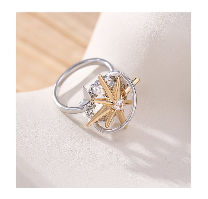 Star Orbit Ring – Two-Tone Celestial Zircon Ring with Pearl