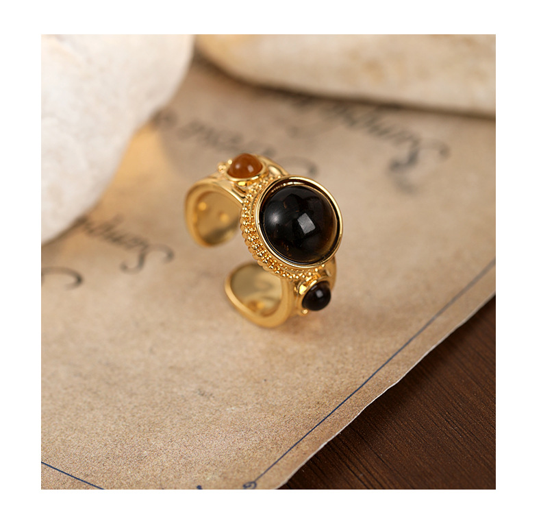 Vintage Tiger's Eye Ring – Chunky Gold Adjustable Statement Ring for Women