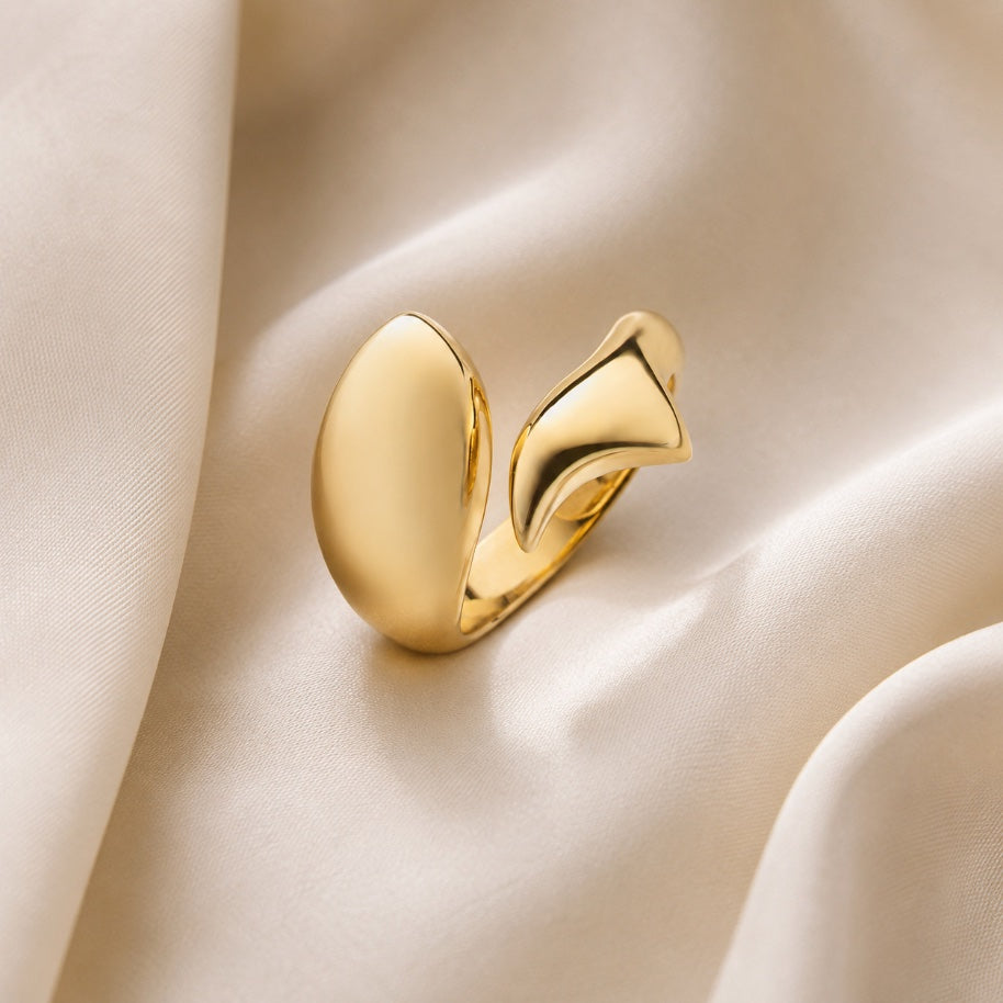 Gold Teardrop Bypass Ring – Pavé Zircon & Polished Hug Ring