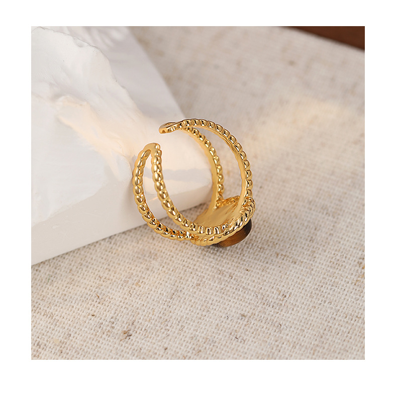 Tiger's Eye Oval Ring – Gold Twisted Rope Adjustable Band Ring for Women