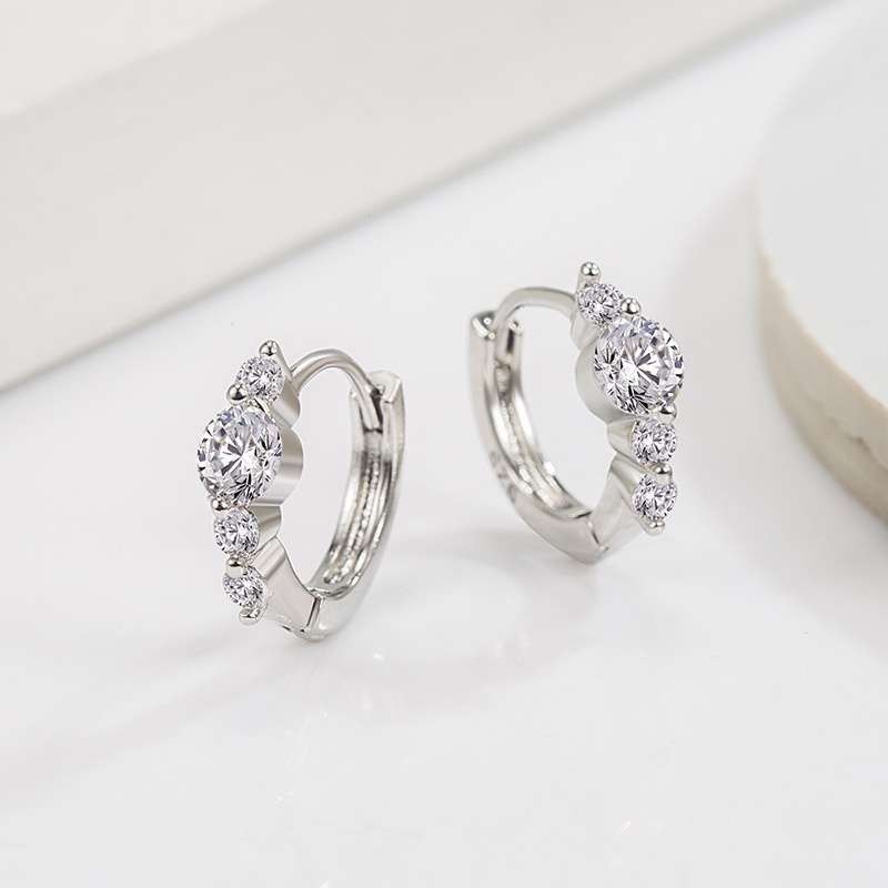 Crystal Huggie Hoop Earrings – Silver 4-Stone Hoops