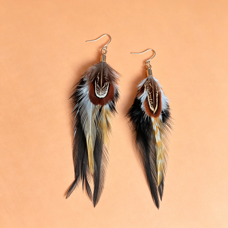 Natural Feather Earrings – Long Pheasant Feather Drop Earrings