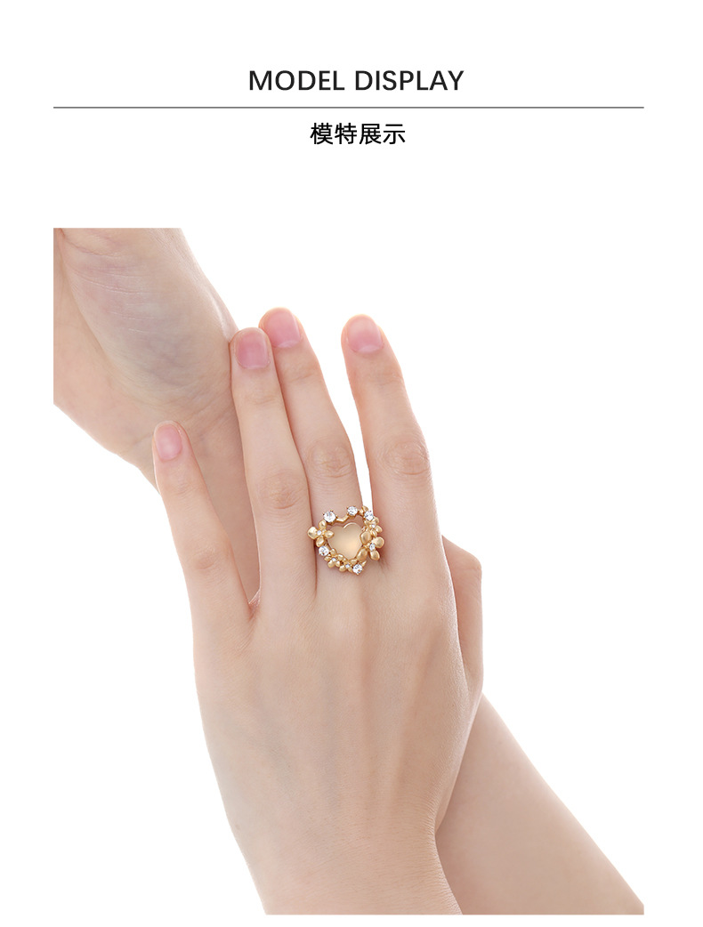 Heart Flower Resin Ring – Pink Floral Statement Ring in Silver