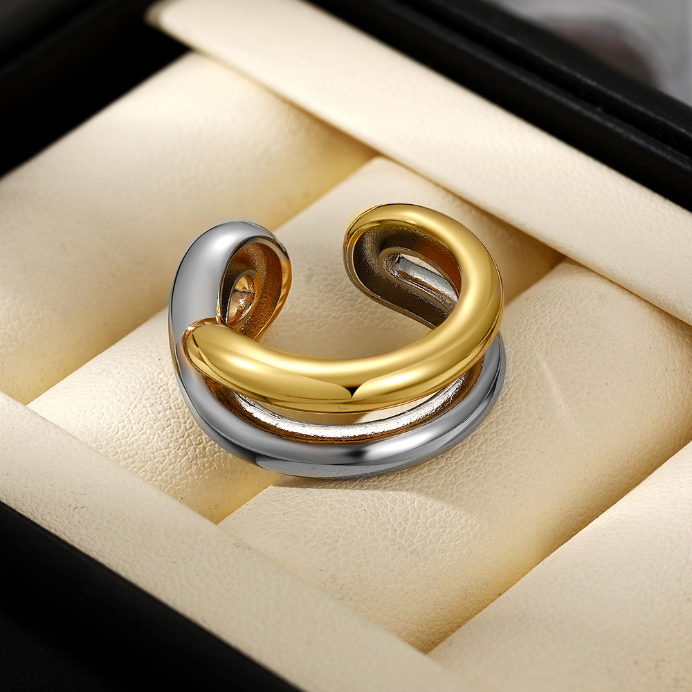 Two-Tone Intertwined Ring – Gold & Silver Double Band Open Ring