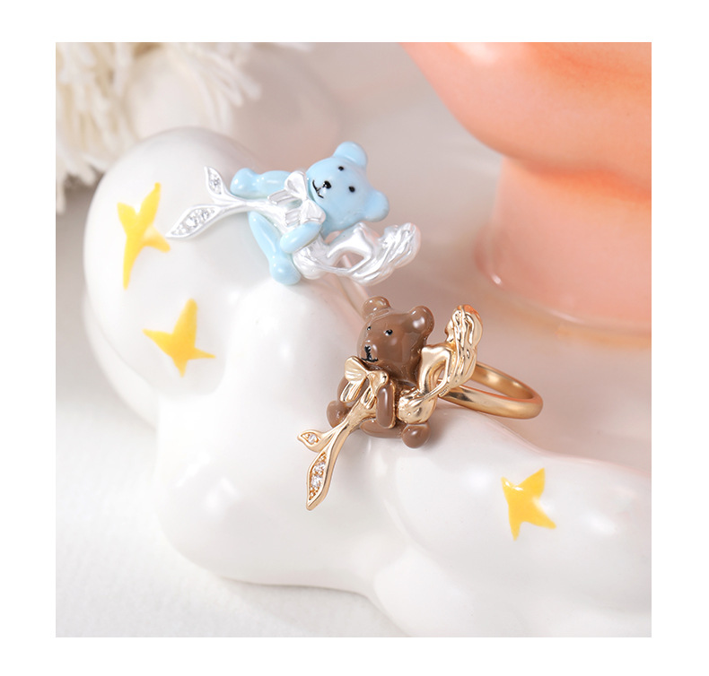 Bear Mermaid Ring – Cute Enamel Hug Ring in 3 Colors