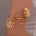 Flower Pearl Cuff Bracelet – Gold Open Bangle with Daisy Blossoms