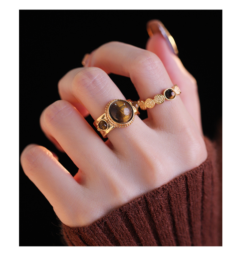 Vintage Tiger's Eye Ring – Chunky Gold Adjustable Statement Ring for Women