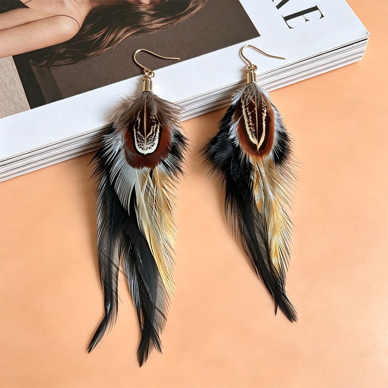 Natural Feather Earrings – Long Pheasant Feather Drop Earrings