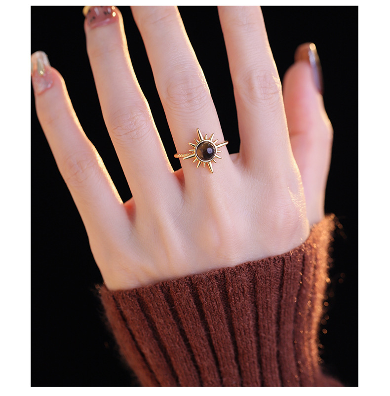 Tiger's Eye Sunburst Ring – Chunky Gold Daisy Ring with Zircon Center