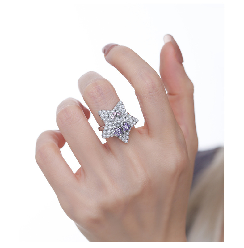 Pearl Star Ring – Gold Five-Pointed Star Ring with Pearls