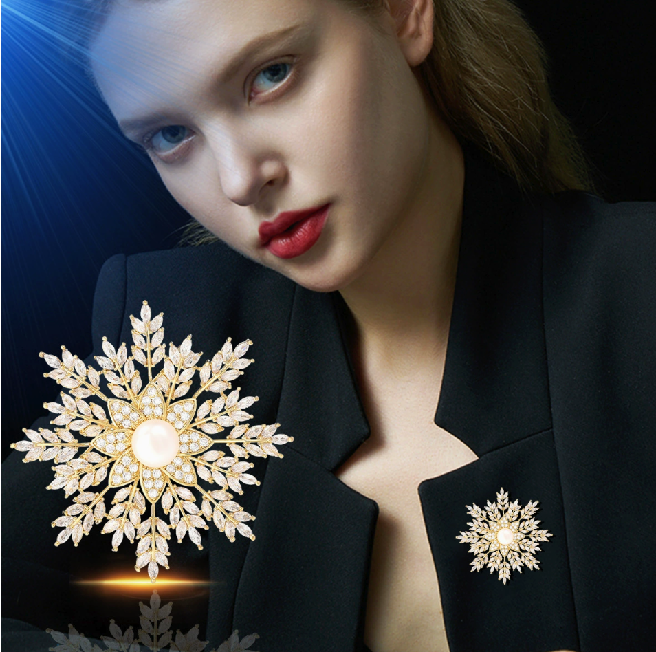 Snowflake pearl brooch – secure pin clasp back