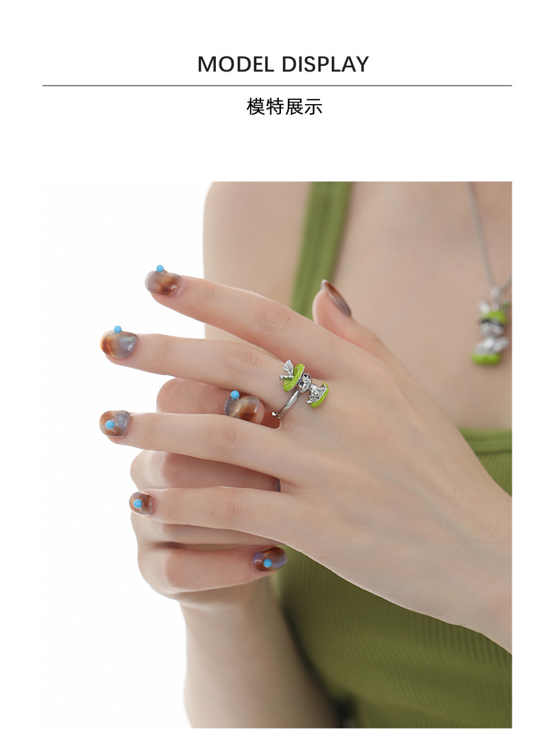 Apple Bunny Ring – Cute Green Apple & Rabbit Ring in Gold