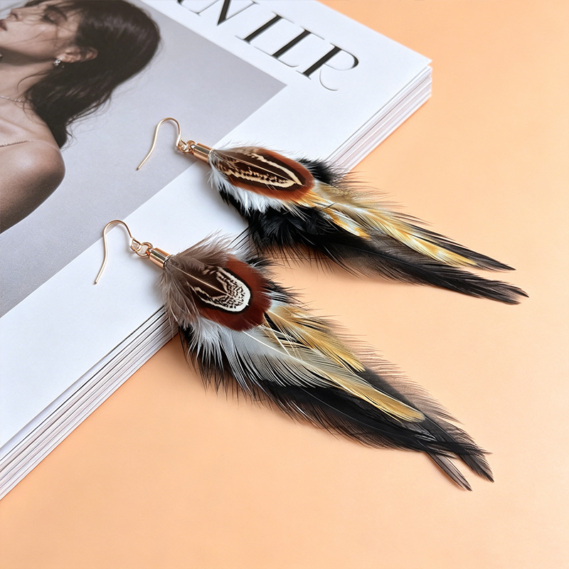 Natural Feather Earrings – Long Pheasant Feather Drop Earrings