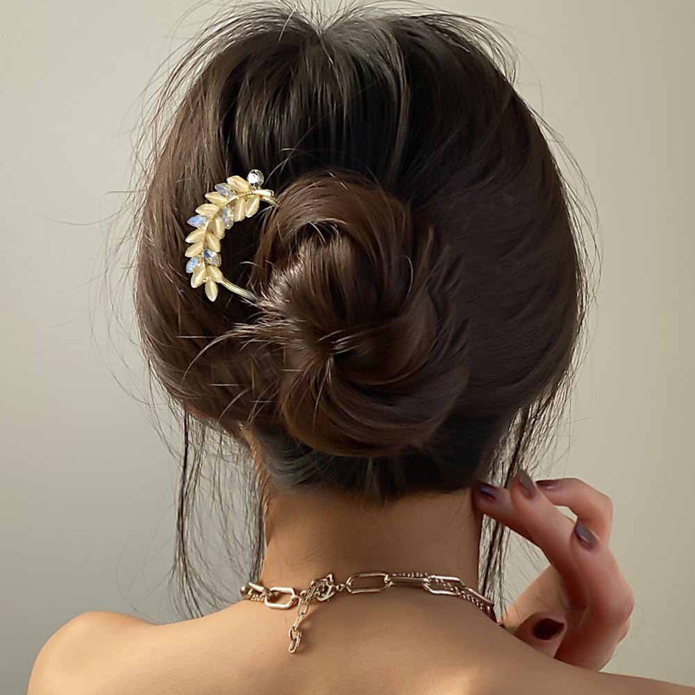 Crystal Leaf & Butterfly U-Shaped Hair Pins – Decorative French Fork