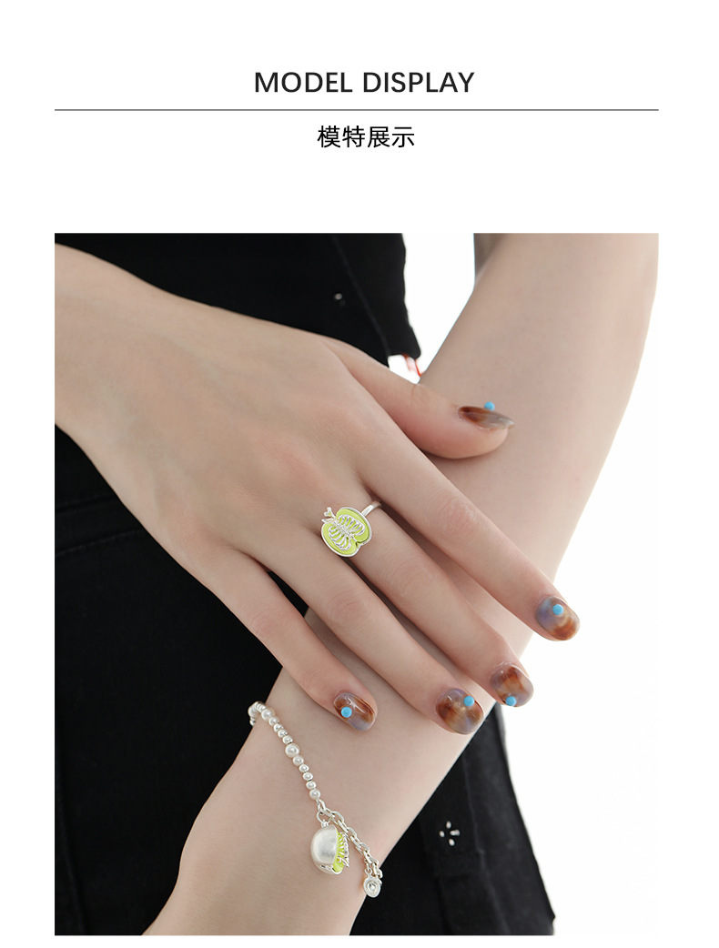 Skeleton Apple Ring – Green Enamel Alt Statement Ring in Silver