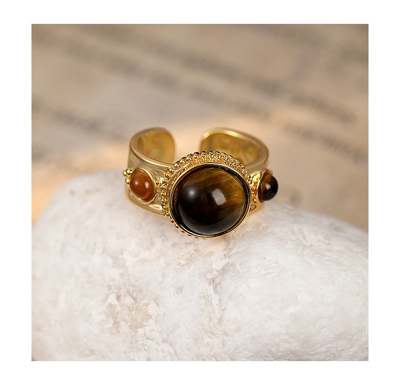 Vintage Tiger's Eye Ring – Chunky Gold Adjustable Statement Ring for Women