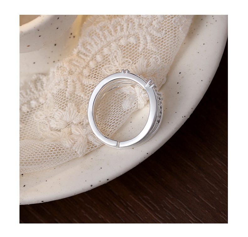 Silver Wide Band Ring – Multi-Layer Crisscross Zircon Ring
