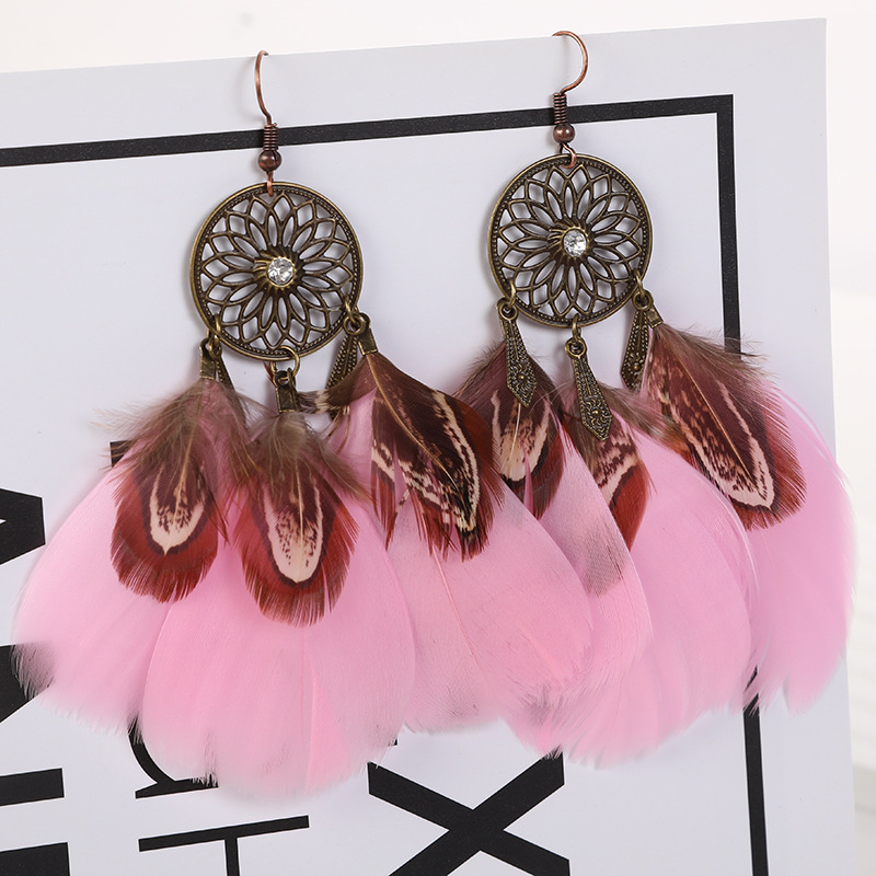 Dreamcatcher Feather Earrings – Boho Medallion Drop Earrings in 7 Colors