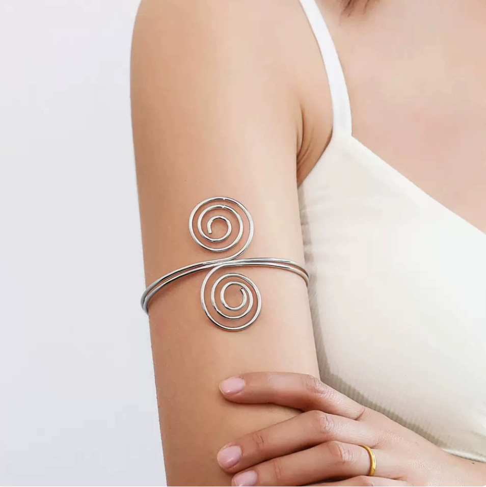 Spiral Arm Cuff – Gold & Silver Upper Arm Cuff Bracelet