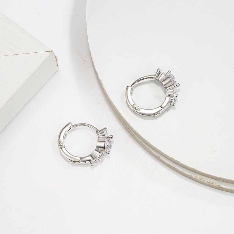 Crystal Huggie Hoop Earrings – Silver 4-Stone Hoops